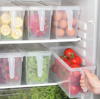  With handle kitchen fridge plastic crisper superposition sealed fruit storage box with lid	